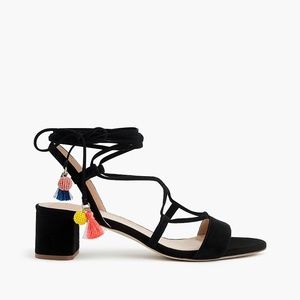 NEW J.Crew black suede lace-up sandals tassel 7